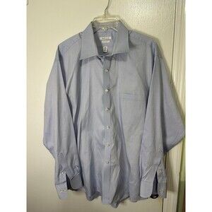 Van Heusen Men's Blue Pinpoint Oxford Dress Shirt Long Sleeve Size 17.5